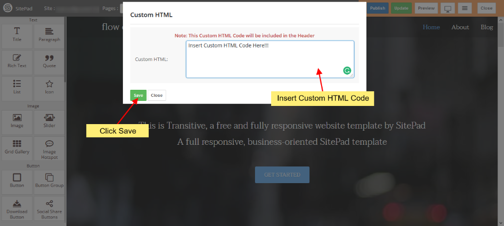 Custom html for websites
