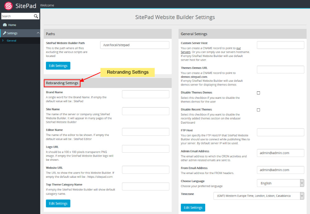 Rebranding Option – SitePad