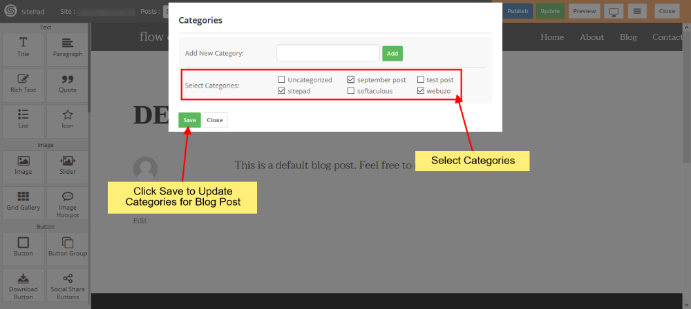 Add Categories to Blog Post – SitePad