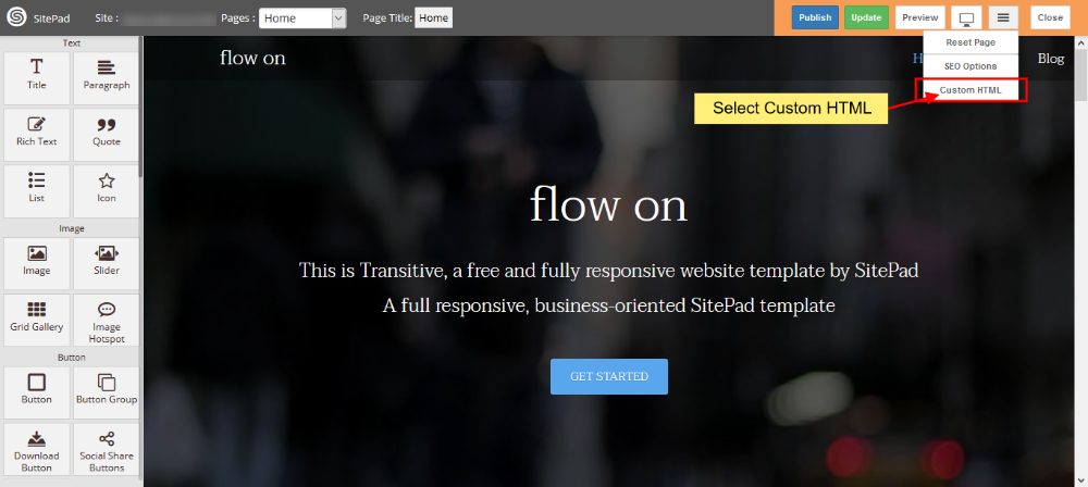 Custom html for websites
